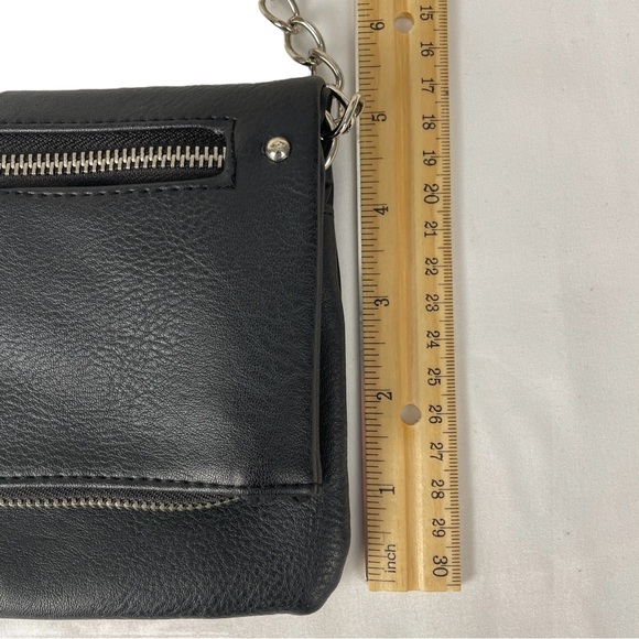 Flap Over Faux Leather Black Crossbody Small Bag Purse - Picture 8 of 10